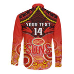 Personalised Gold Coast Football Long Sleeve Button Shirt Suns Aboriginal Mix Polynesian Pattern LT14