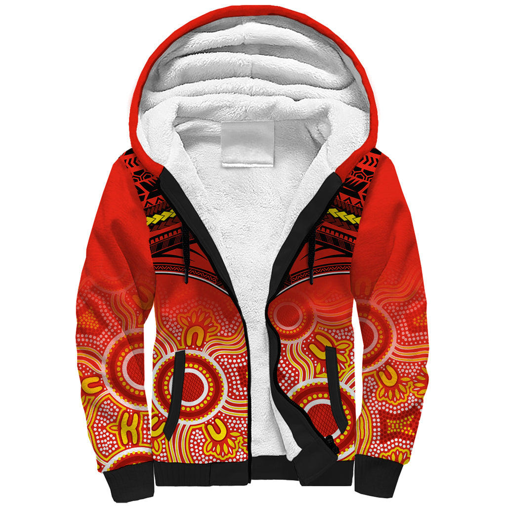 Personalised Gold Coast Football Sherpa Hoodie Suns Aboriginal Mix Polynesian Pattern LT14