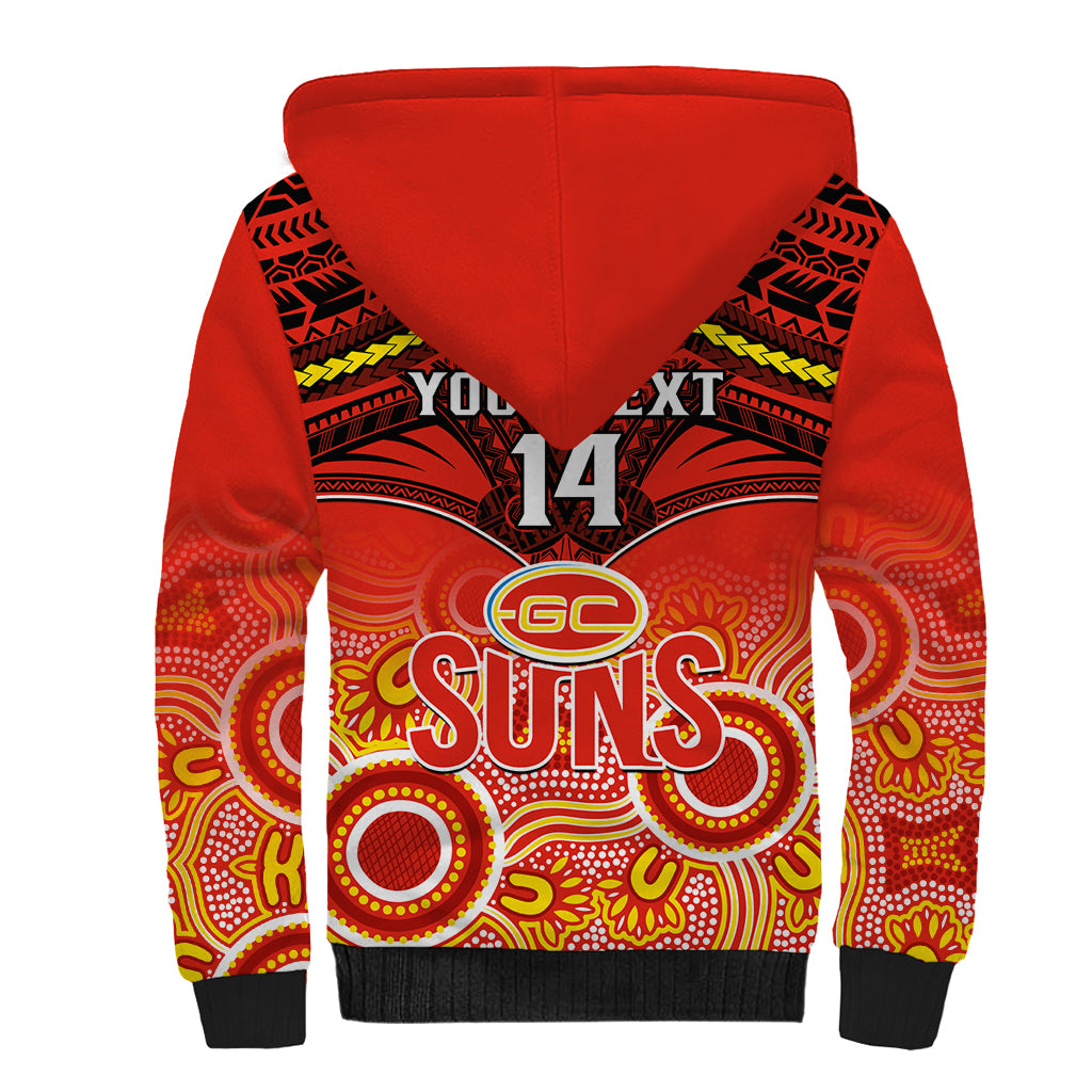 Personalised Gold Coast Football Sherpa Hoodie Suns Aboriginal Mix Polynesian Pattern LT14