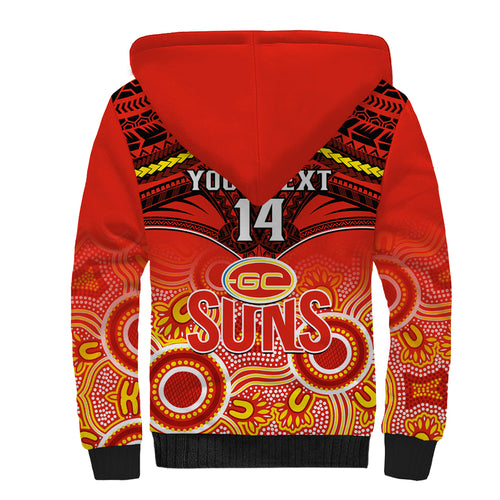 Personalised Gold Coast Football Sherpa Hoodie Suns Aboriginal Mix Polynesian Pattern LT14
