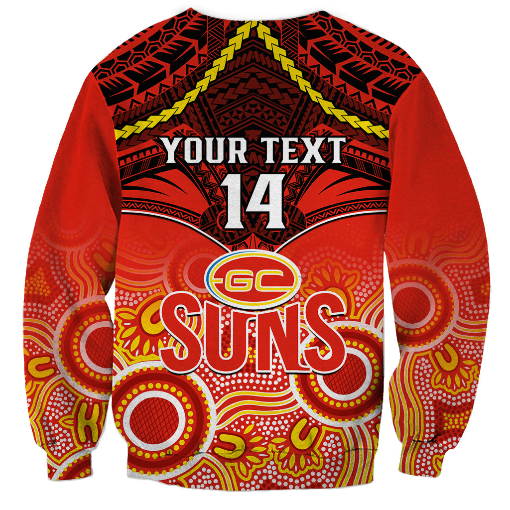 Personalised Gold Coast Football Sweatshirt Suns Aboriginal Mix Polynesian Pattern LT14