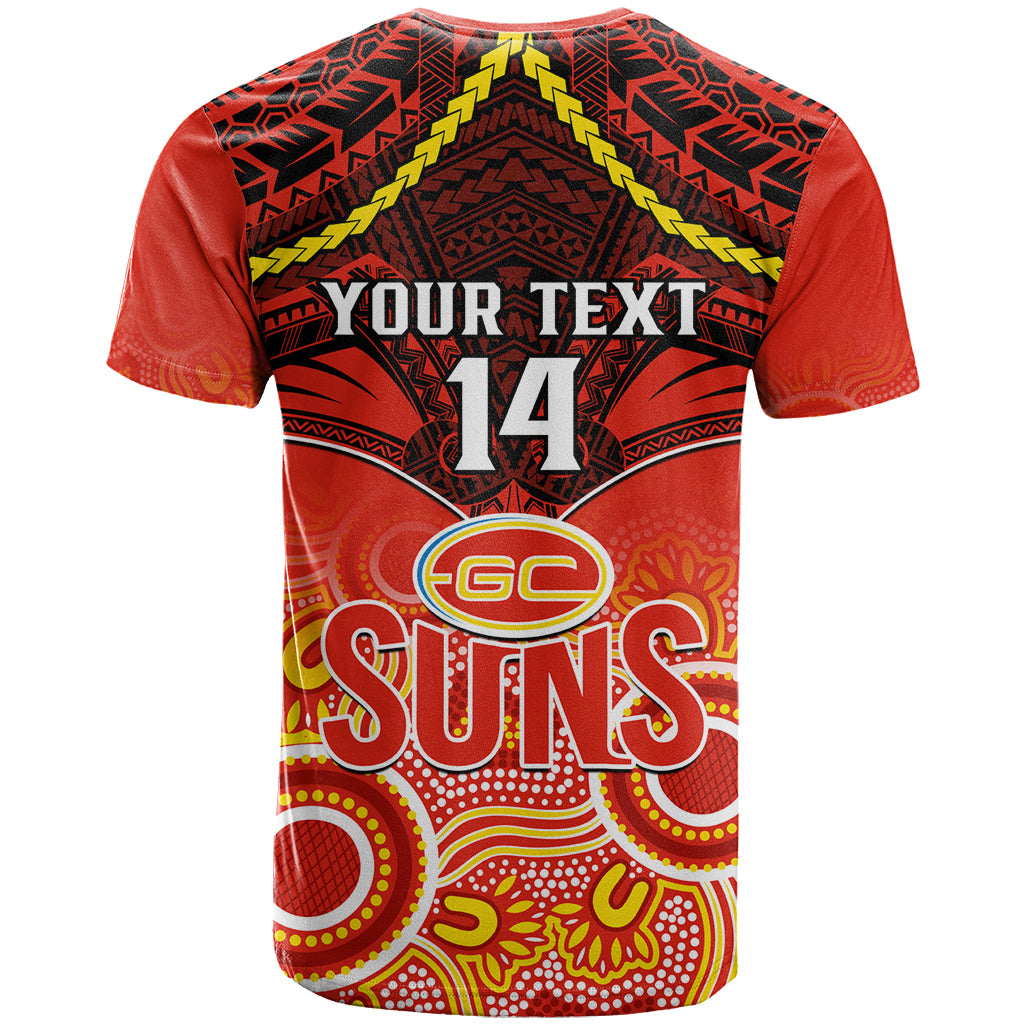 Personalised Gold Coast Football T Shirt Suns Aboriginal Mix Polynesian Pattern LT14