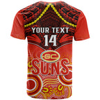 Personalised Gold Coast Football T Shirt Suns Aboriginal Mix Polynesian Pattern LT14