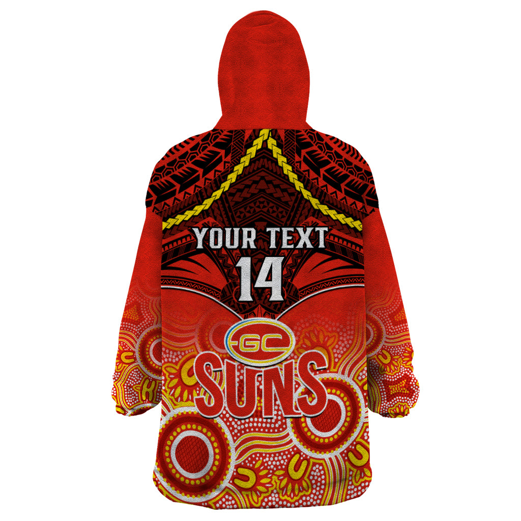 Personalised Gold Coast Football Wearable Blanket Hoodie Suns Aboriginal Mix Polynesian Pattern LT14
