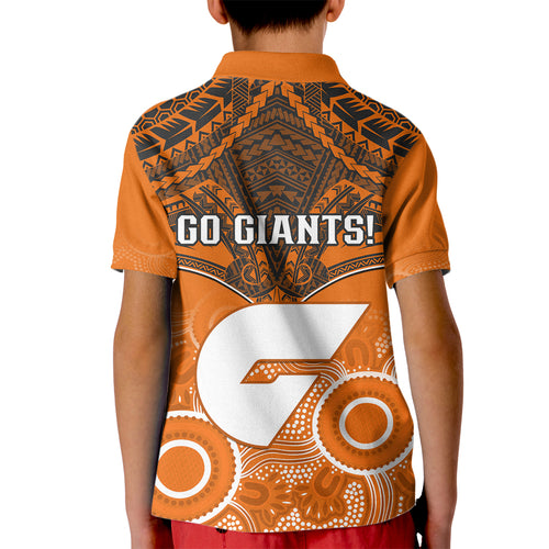 Giants Football Kid Polo Shirt GWS Aboriginal Mix Polynesian Pattern LT14