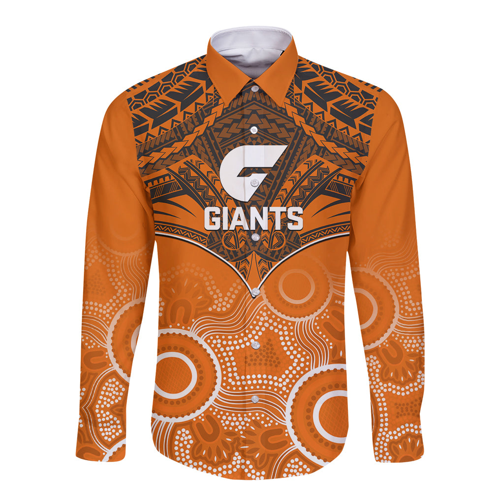 Giants Football Long Sleeve Button Shirt GWS Aboriginal Mix Polynesian Pattern LT14