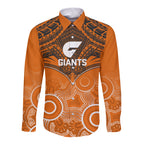 Giants Football Long Sleeve Button Shirt GWS Aboriginal Mix Polynesian Pattern LT14