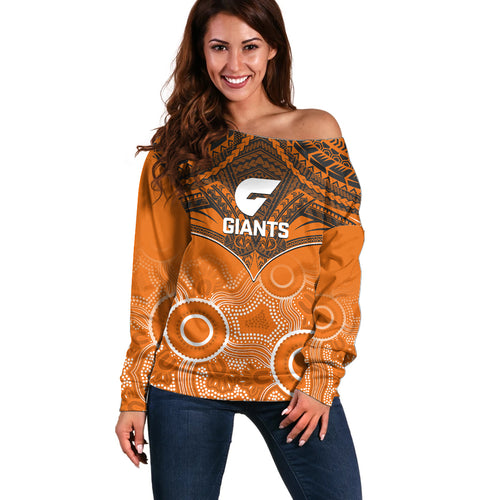 Giants Football Off Shoulder Sweater GWS Aboriginal Mix Polynesian Pattern LT14