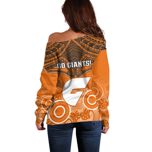 Giants Football Off Shoulder Sweater GWS Aboriginal Mix Polynesian Pattern LT14