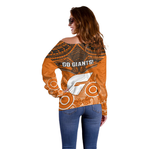 Giants Football Off Shoulder Sweater GWS Aboriginal Mix Polynesian Pattern LT14