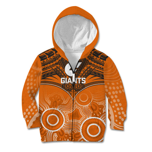 Personalised Giants Football Kid Hoodie GWS Aboriginal Mix Polynesian Pattern LT14