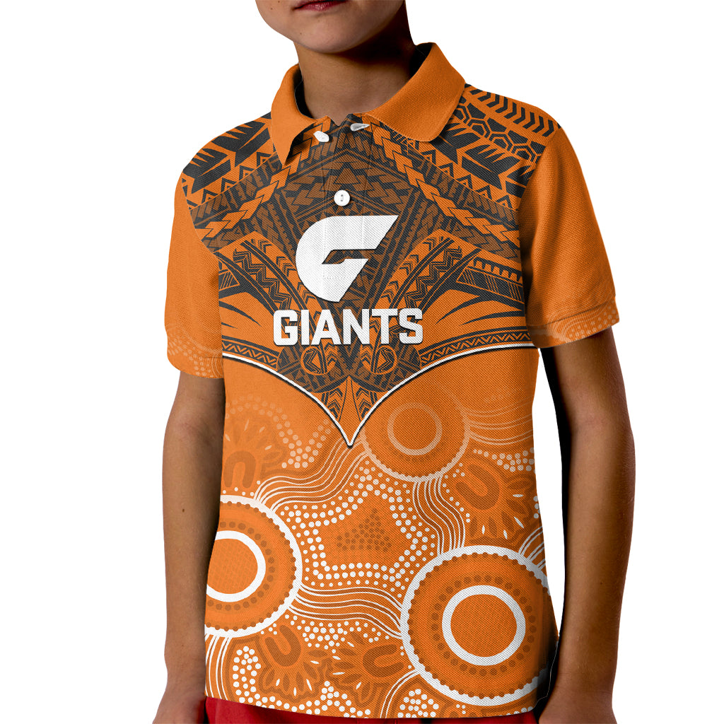 Personalised Giants Football Kid Polo Shirt GWS Aboriginal Mix Polynesian Pattern LT14