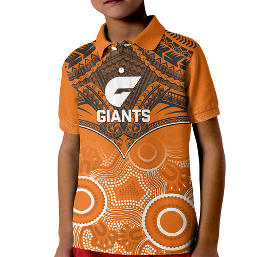 Personalised Giants Football Kid Polo Shirt GWS Aboriginal Mix Polynesian Pattern LT14