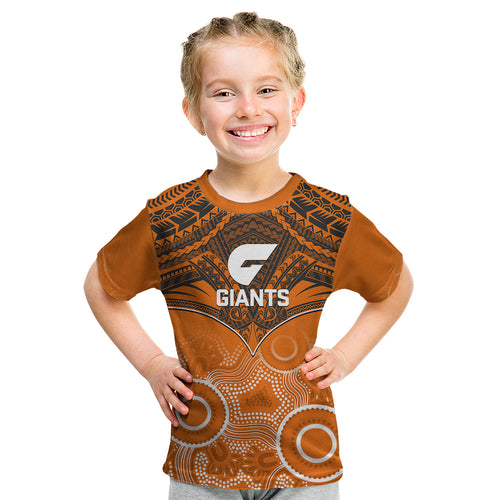Personalised Giants Football Kid T Shirt GWS Aboriginal Mix Polynesian Pattern LT14