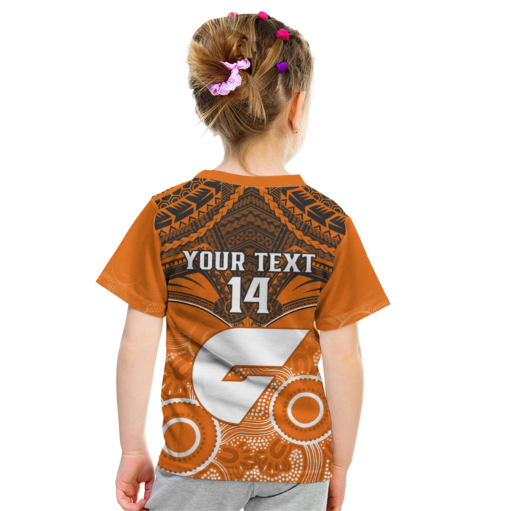 Personalised Giants Football Kid T Shirt GWS Aboriginal Mix Polynesian Pattern LT14