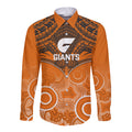 Personalised Giants Football Long Sleeve Button Shirt GWS Aboriginal Mix Polynesian Pattern LT14