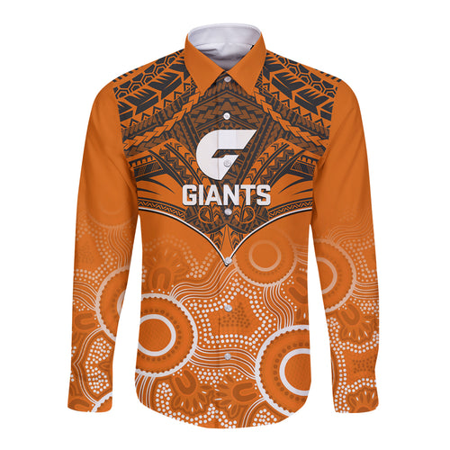 Personalised Giants Football Long Sleeve Button Shirt GWS Aboriginal Mix Polynesian Pattern LT14