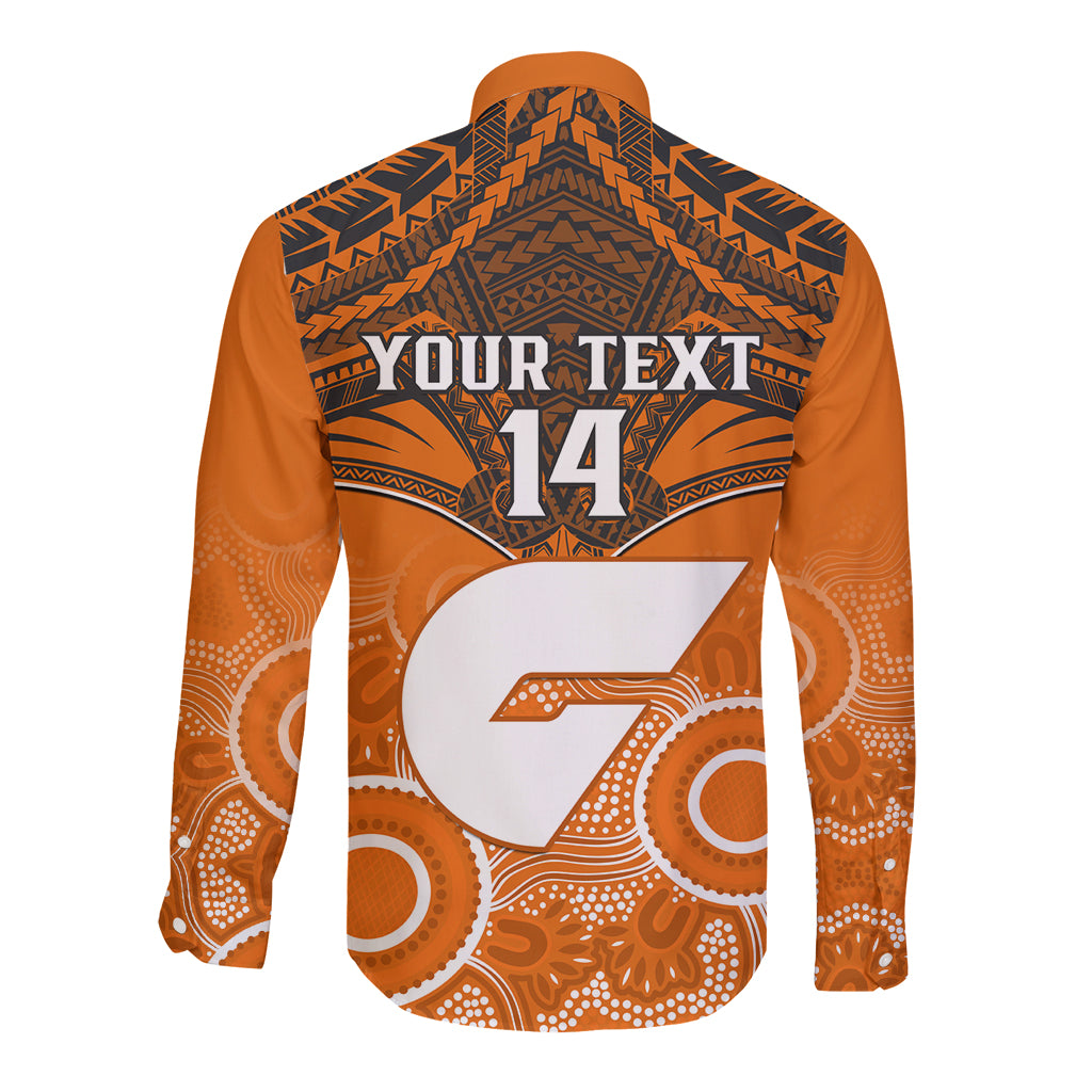 Personalised Giants Football Long Sleeve Button Shirt GWS Aboriginal Mix Polynesian Pattern LT14