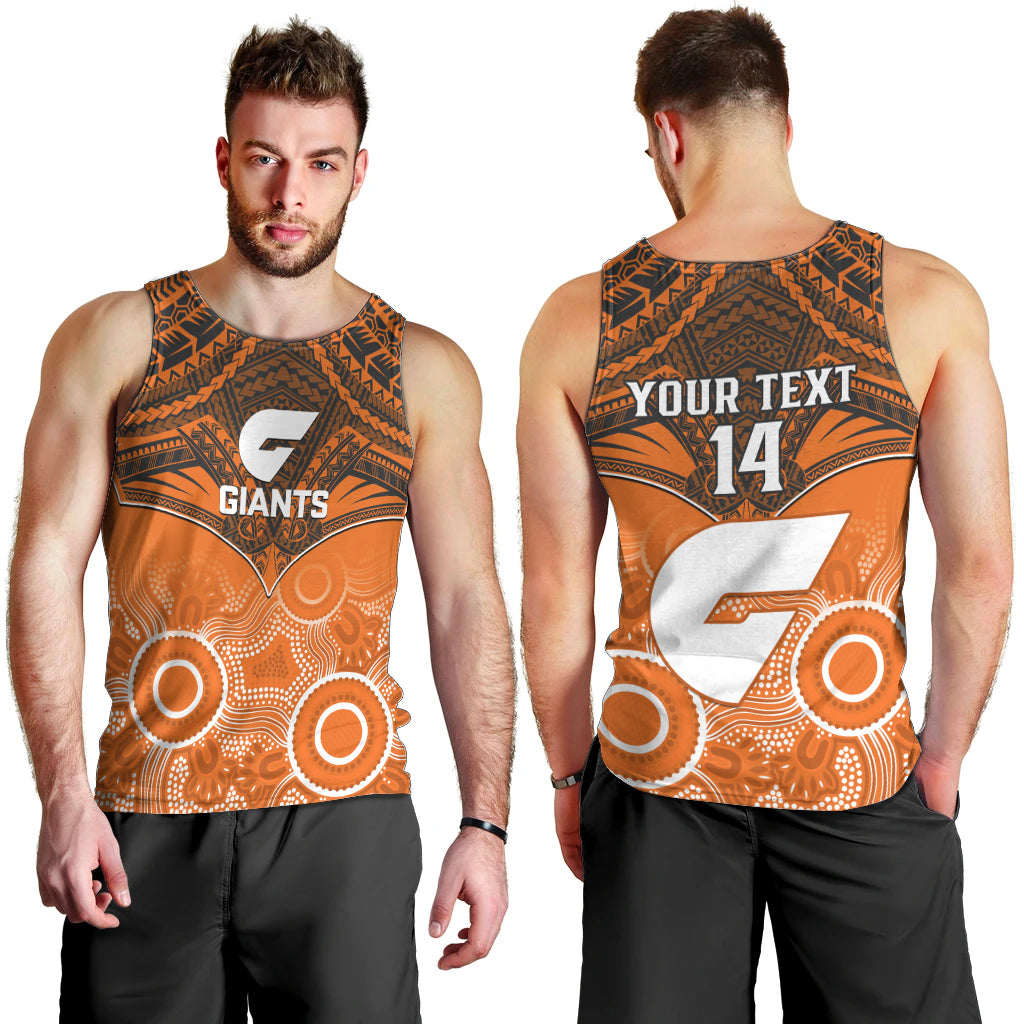 Personalised Giants Football Men Tank Top GWS Aboriginal Mix Polynesian Pattern LT14