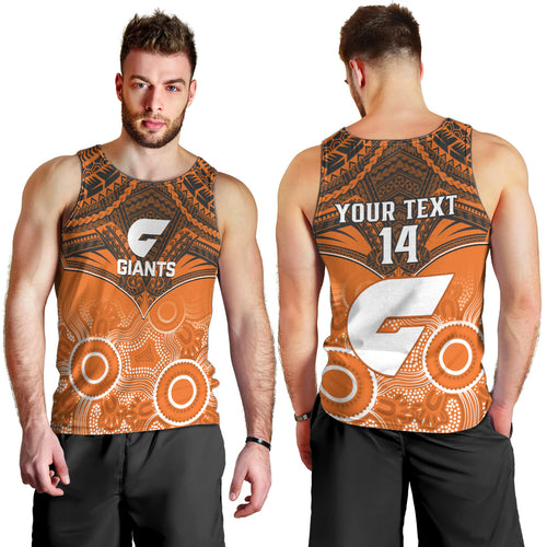 Personalised Giants Football Men Tank Top GWS Aboriginal Mix Polynesian Pattern LT14