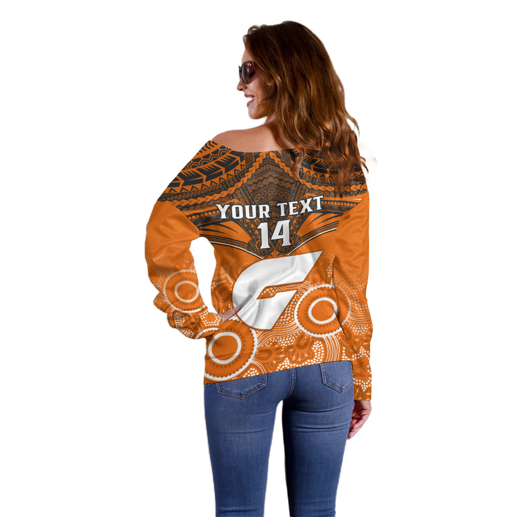 Personalised Giants Football Off Shoulder Sweater GWS Aboriginal Mix Polynesian Pattern LT14