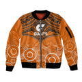 Personalised Giants Football Sleeve Zip Bomber Jacket GWS Aboriginal Mix Polynesian Pattern LT14