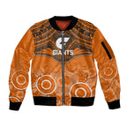 Personalised Giants Football Sleeve Zip Bomber Jacket GWS Aboriginal Mix Polynesian Pattern LT14