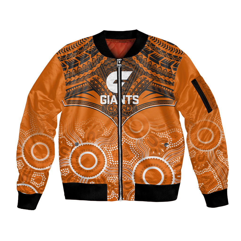 Personalised Giants Football Sleeve Zip Bomber Jacket GWS Aboriginal Mix Polynesian Pattern LT14
