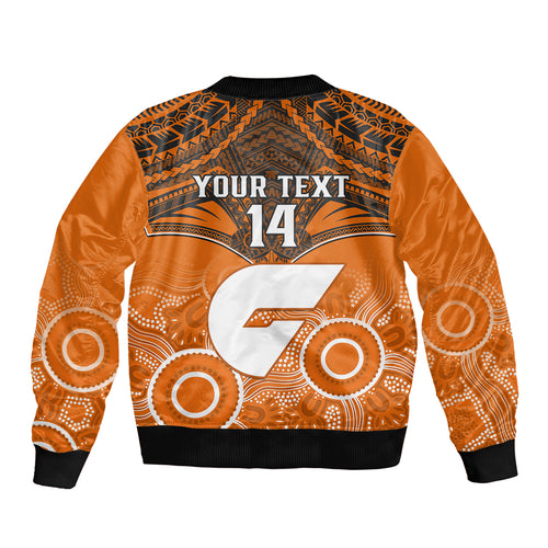 Personalised Giants Football Sleeve Zip Bomber Jacket GWS Aboriginal Mix Polynesian Pattern LT14