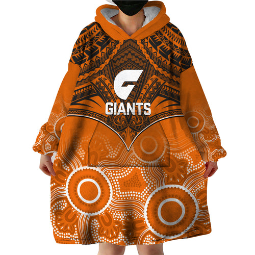Personalised Giants Football Wearable Blanket Hoodie GWS Aboriginal Mix Polynesian Pattern LT14