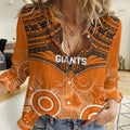 Personalised Giants Football Women Casual Shirt GWS Aboriginal Mix Polynesian Pattern LT14