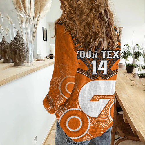Personalised Giants Football Women Casual Shirt GWS Aboriginal Mix Polynesian Pattern LT14