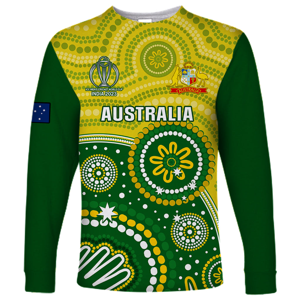 personalised-australia-cricket-long-sleeve-shirt-aboriginal-2023-go-champions-world-cup