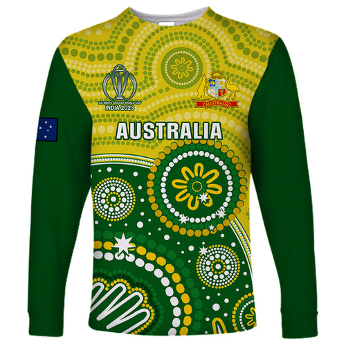 personalised-australia-cricket-long-sleeve-shirt-aboriginal-2023-go-champions-world-cup