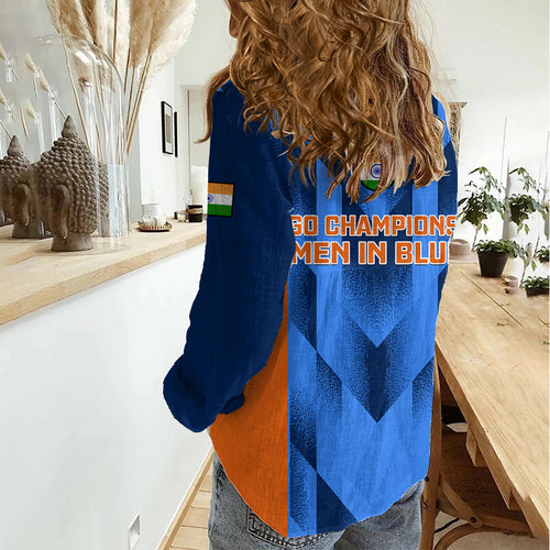 India Cricket Women Casual Shirt Men In Blue 2023 Go Champions World Cup LT14