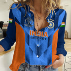 Personalised India Cricket Women Casual Shirt Men In Blue 2023 Go Champions World Cup LT14