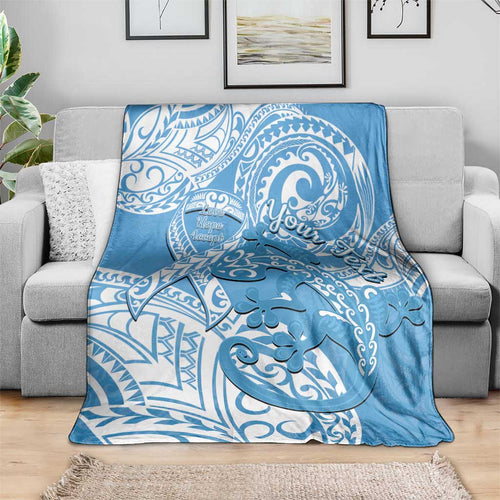Personalised New Zealand Autism Awareness Blanket NZ Fern With Maori Koru Lizard