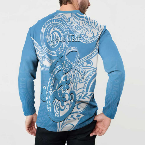 Personalised New Zealand Autism Awareness Button Sweatshirt NZ Fern With Maori Koru Lizard