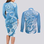 Personalised New Zealand Autism Awareness Couples Matching Long Sleeve Bodycon Dress and Long Sleeve Button Shirt NZ Fern With Maori Koru Lizard