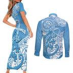 Personalised New Zealand Autism Awareness Couples Matching Short Sleeve Bodycon Dress and Long Sleeve Button Shirt NZ Fern With Maori Koru Lizard