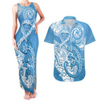 Personalised New Zealand Autism Awareness Couples Matching Tank Maxi Dress and Hawaiian Shirt NZ Fern With Maori Koru Lizard