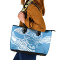 Personalised New Zealand Autism Awareness Leather Tote Bag NZ Fern With Maori Koru Lizard