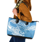 Personalised New Zealand Autism Awareness Leather Tote Bag NZ Fern With Maori Koru Lizard