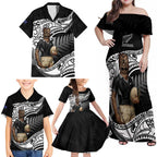 Custom New Zealand Silver Fern Rugby Family Matching Off Shoulder Maxi Dress and Hawaiian Shirt 2024 Aotearoa Maori Mascot Go All Black