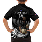 Custom New Zealand Silver Fern Rugby Family Matching Short Sleeve Bodycon Dress and Hawaiian Shirt 2024 Aotearoa Maori Mascot Go All Black