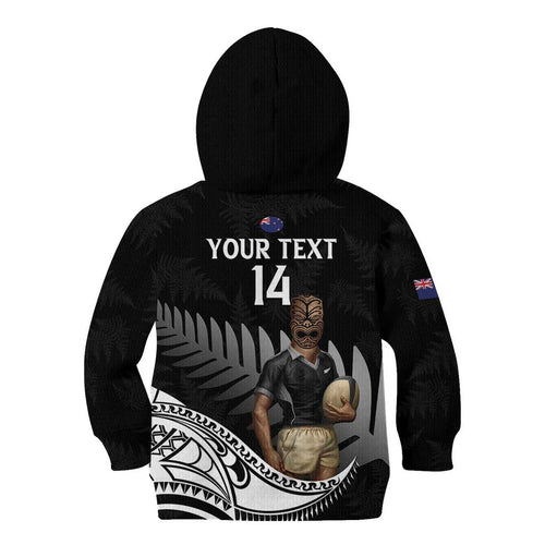 Custom New Zealand Silver Fern Rugby Kid Hoodie 2024 Aotearoa Maori Mascot Go All Black