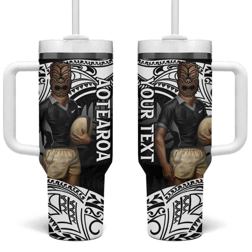 Custom New Zealand Silver Fern Rugby Tumbler With Handle 2024 Aotearoa Maori Mascot Go All Black