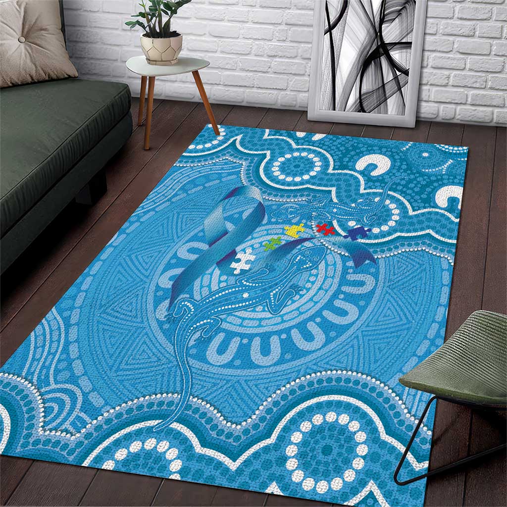 Australia Indigenous Area Rug Blue Ribbon Lizards Autism Awareness - Aussie Hoodie