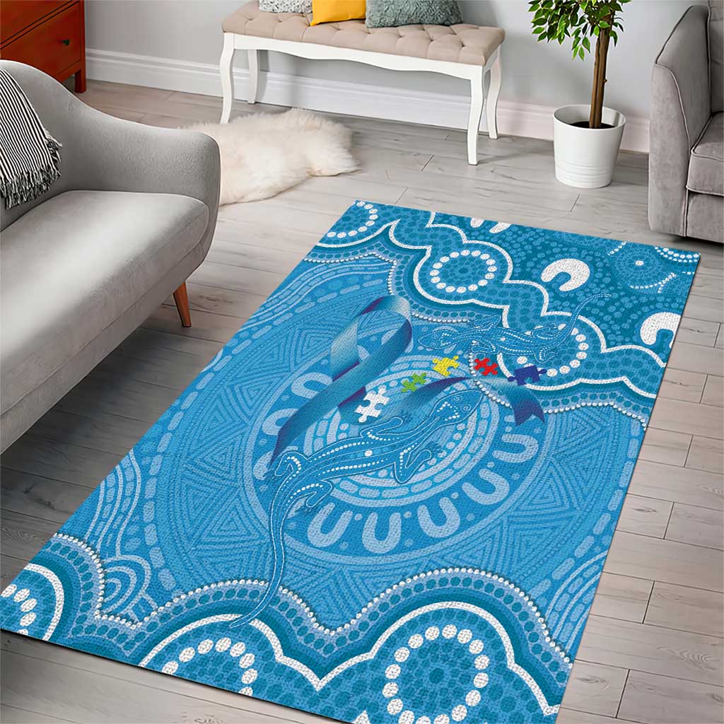 Australia Indigenous Area Rug Blue Ribbon Lizards Autism Awareness - Aussie Hoodie