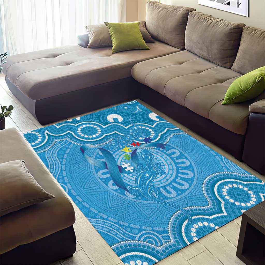 Australia Indigenous Area Rug Blue Ribbon Lizards Autism Awareness - Aussie Hoodie